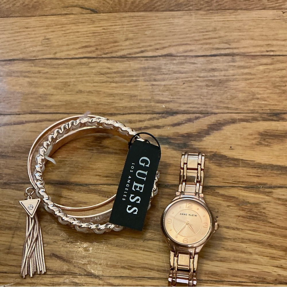 Guess Women's Rose Gold Watch and Bracelet Set